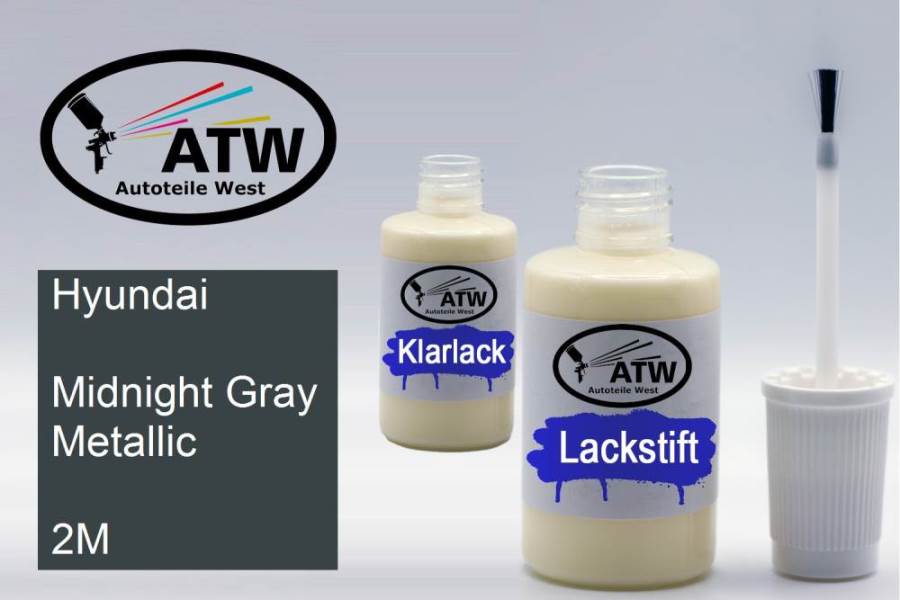 Hyundai, Midnight Gray Metallic, 2M: 20ml Lackstift + 20ml Klarlack - Set, von ATW Autoteile West.